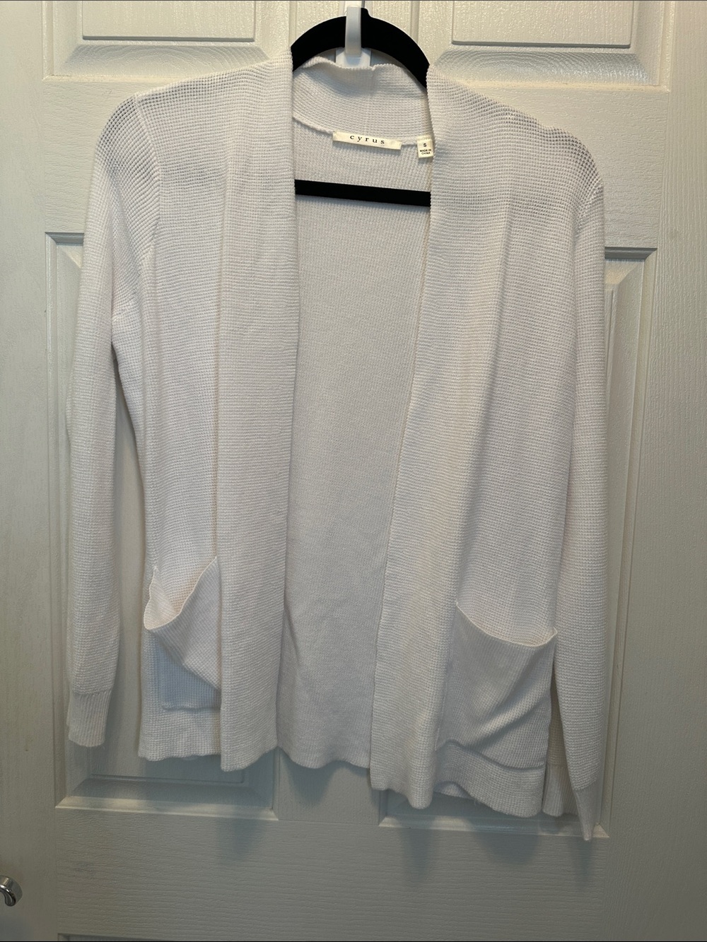 Cyrus Open-Front White Cardigan with Pockets Size Small